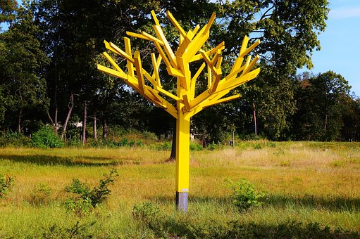 Baum, Kunst, Holzmodell, Handwerk, Gelb