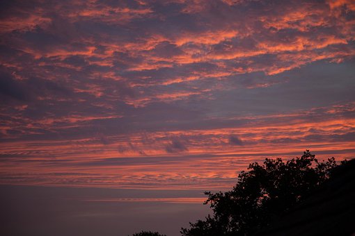 Cielo, Atardecer, Rojo, Sol De La Tarde