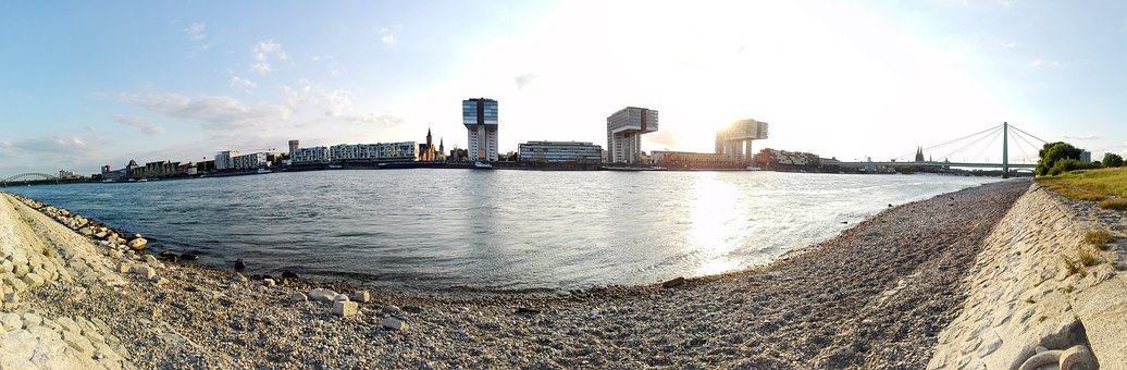 Fluss, Rhein, Kranhaus, Ufer, Köln