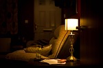 room, armchair, lamp