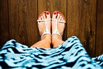 sandals, feet, red nails