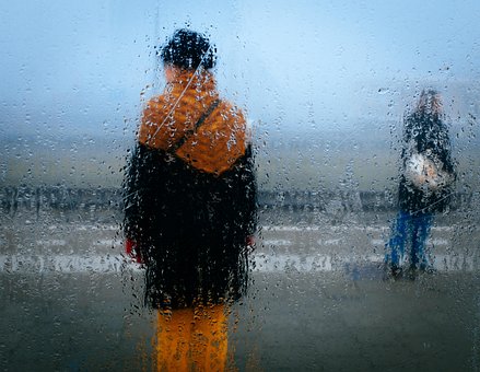 人, 雨, 自然, 天気, 終えた, 窓, 落とす, 濡れた, ぼやけた, 外