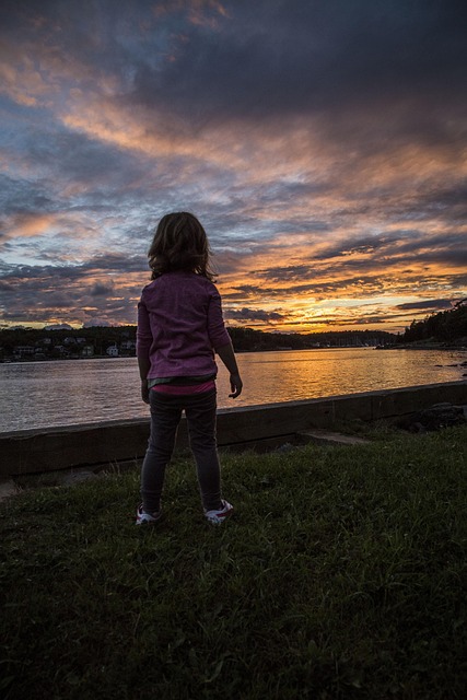 Atardecer, Naturaleza, Niño, Niña, Agua