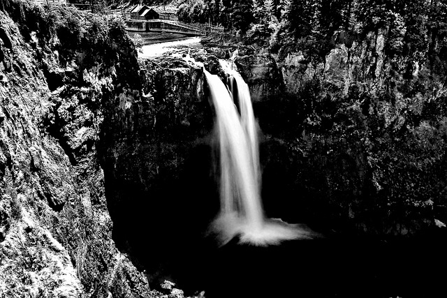 Cascada, Naturaleza, En Blanco Y Negro