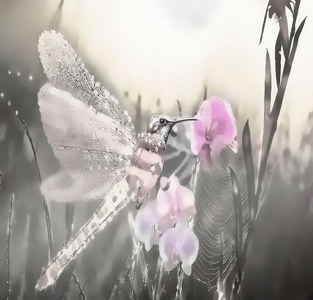 Download free HD stock image of Fantasy Humming-Bird Free fantasy humming-bird dragon-fly illustration