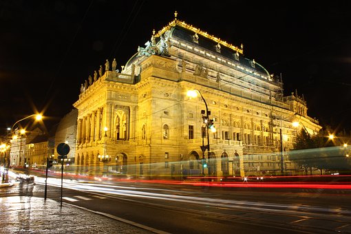 Prague, Night, Theater, Street, Prague
