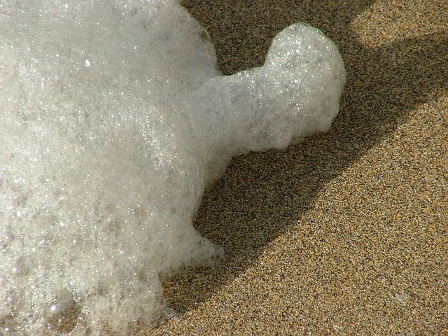 Schaum, Sand, Meer, Welle, Strand, Blau
