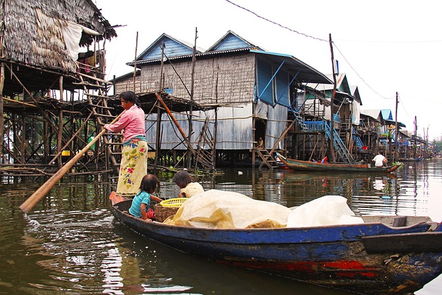 kompong phluk kompong, tour, village, floating, siem reap, cambodia, tonle sap lake, lake, water, boat, local, woman, fishing, stilted, travel, wooden, tropical, asia, nature, traditional