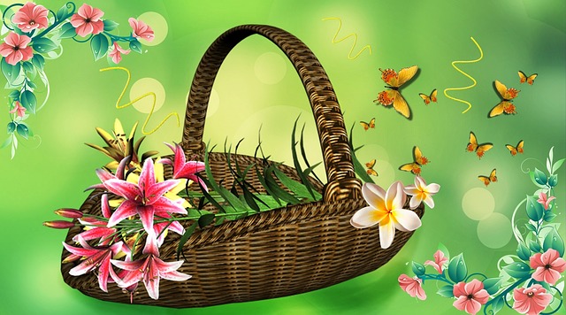 Free flower basket floral arrangement lilies illustration