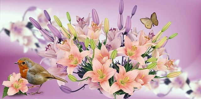 Free lilies flowers branch illustration