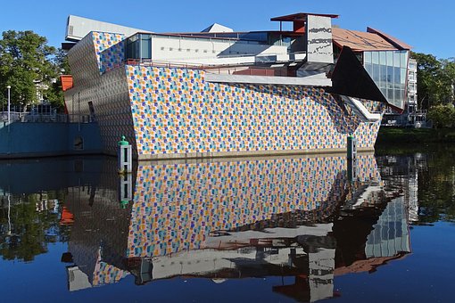 Budova, Muzeum, Groningen, Modrá