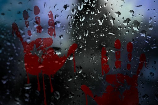 Glass, Drip, Rain, Handprint, Bloody