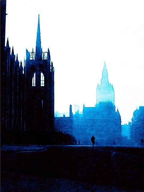 Free city painting man tall buildings illustration