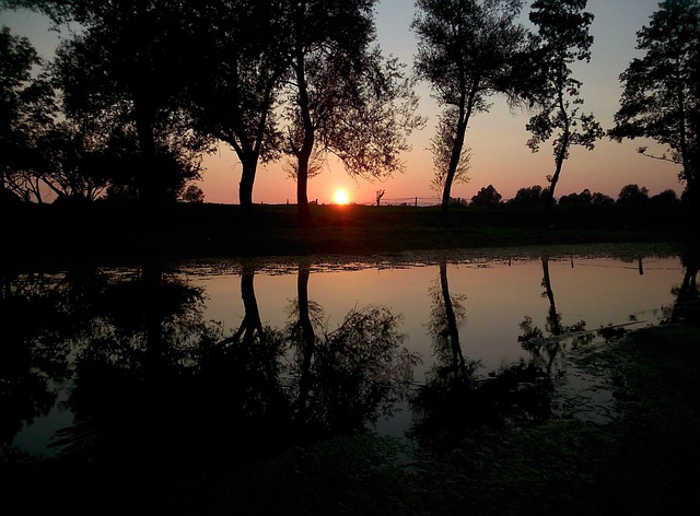 Flod, Solnedgang, Vand, Landskab, Natur
