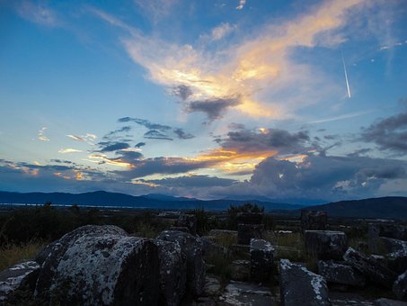 Solnedgang, Hellas, Blå, Utsikt, Fjell