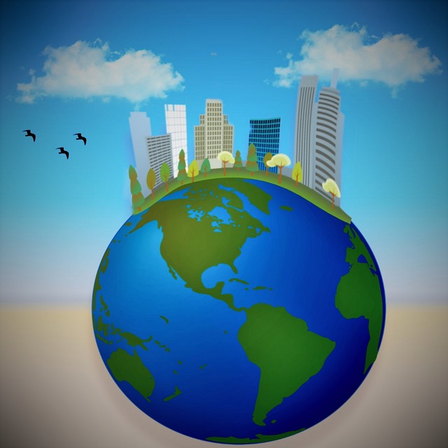 Free globe city birds illustration