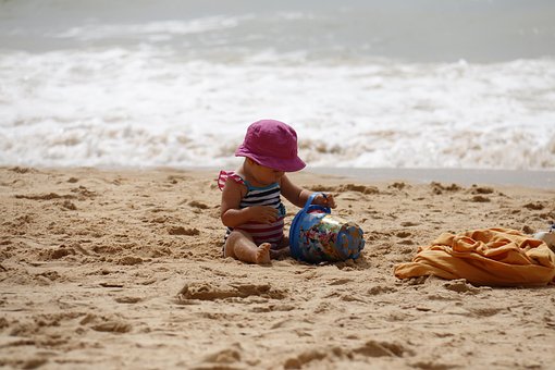 Child Playing, Beach, Bucket, Sand, Kids