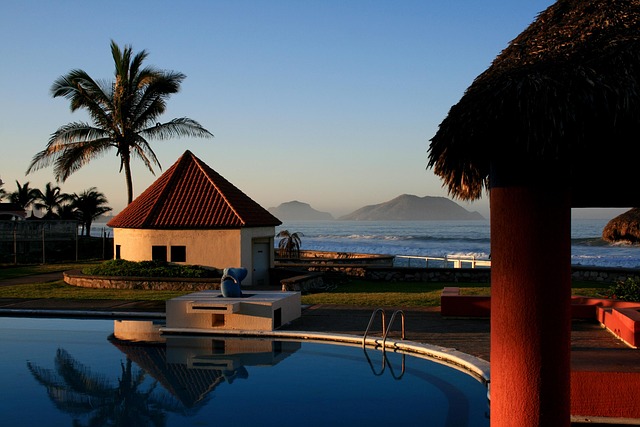 Mexico, Pool, Bade, Solnedgang, Palmer