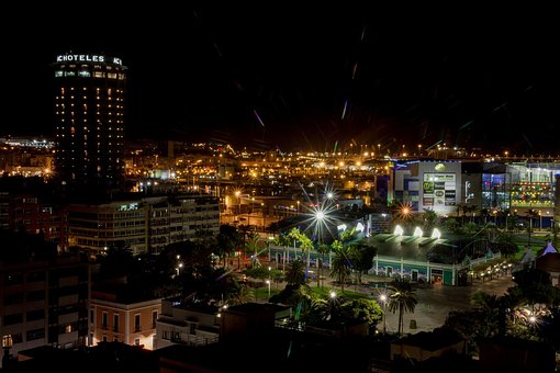 Ciudad, Las Palmas, Noche, Sitio, Luces