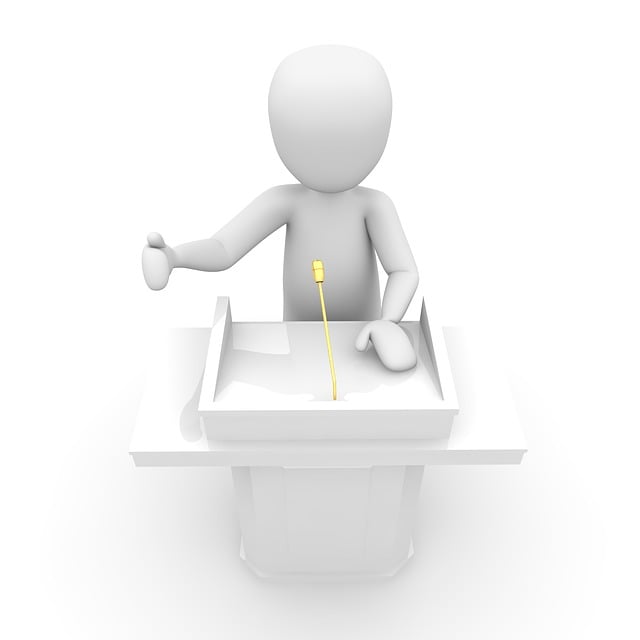 Free speech stage lecture illustration