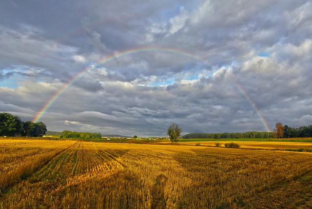 Sommer, Regenbogen, Landschaft, Wolken