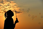 bubbles, sunset, silhouette