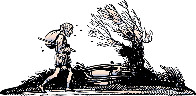 Free winter walking old man illustration