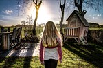 girl, light, bicycle