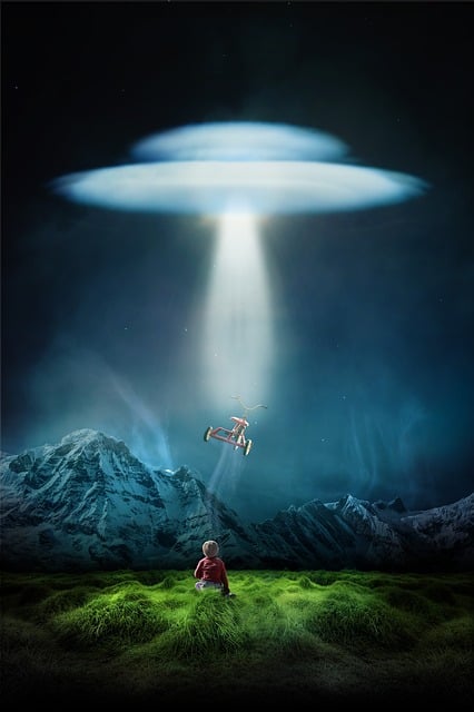 Free child alone ufo illustration