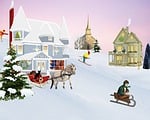 scene, christmas, village