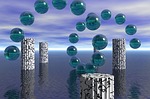 abstract, sphere, pillars
