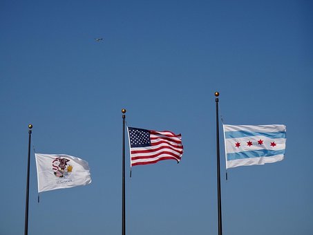 Chicago, Flags, Usa, Sky, Seibt, Chicago