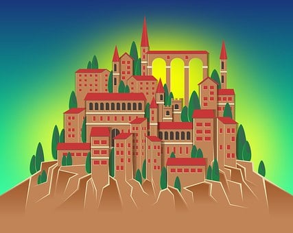 Download free HD stock image of Village Mountain Free village mountain medieval illustration