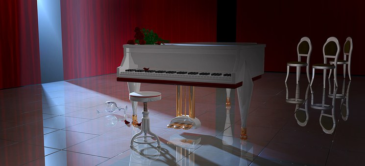 Piano, Banqueta, A Cortina Está Fechada