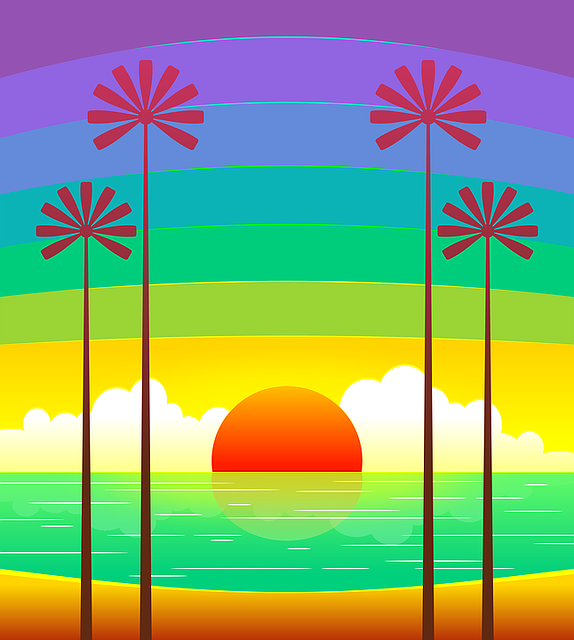 Download free HD stock image of Seaside Sunrise Free seaside sunrise colorful illustration