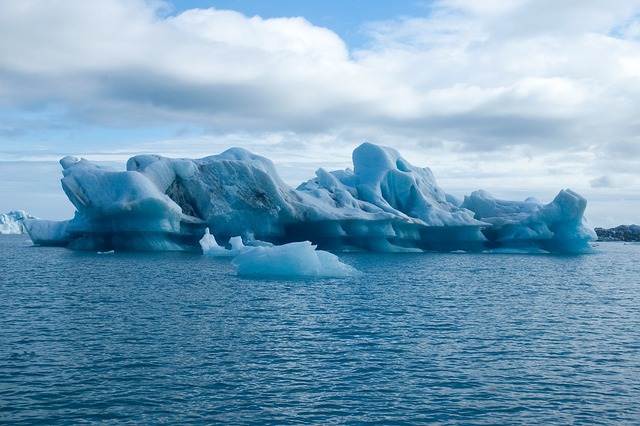 Hielo, Azul, Blanco, Nubes, Lago