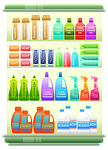 supermarket shelf, products, shampoo