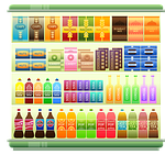 supermarket shelf, products, snacks