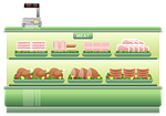meat counter, supermarket shelf, meats