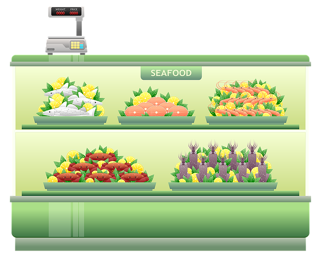 Free supermarket shelf seafood counter seafood illustration