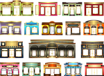 stores, store fronts, set