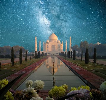 Taj Mahal, Agra, Indie, Slunce