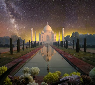 Taj Mahal, Agra, Indie, Slunce