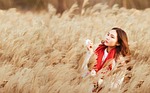 girls, girl with a red scarf, reeds girl