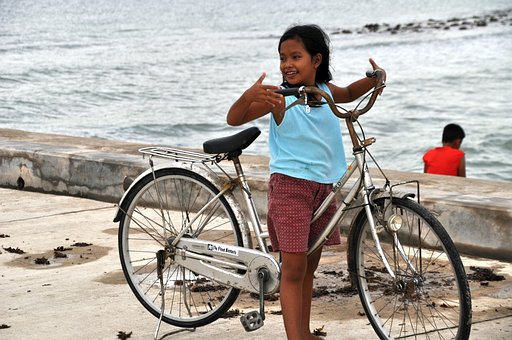Fahrrad, Philippinen, Meer, Mädchen