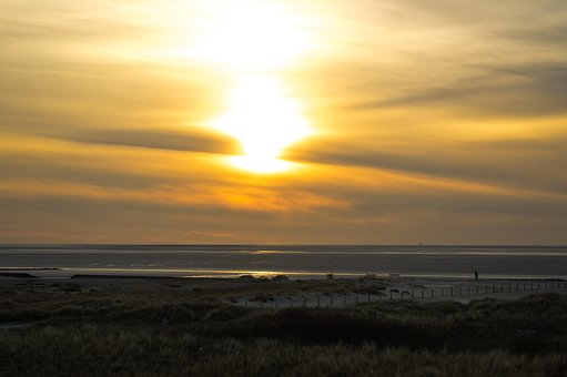 Solnedgang, Sol, Gul, Å Farge, Hav