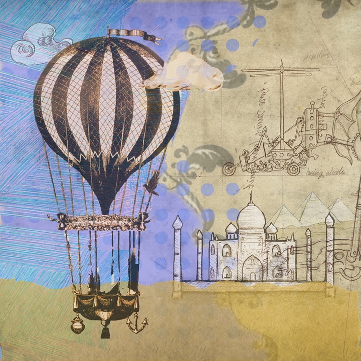 Heißluftballon, Steampunk, Ballon, Grunge, Jahrgang