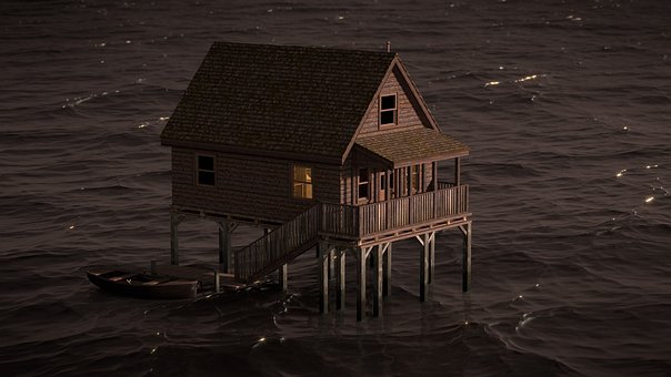 Dům, Příroda, Voda, Jezero, Předvečer