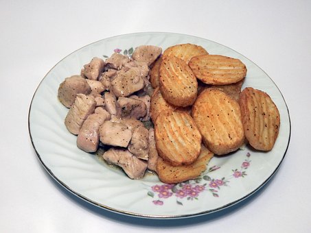 Comida, Pollo, Patatas, Cena, Lámina
