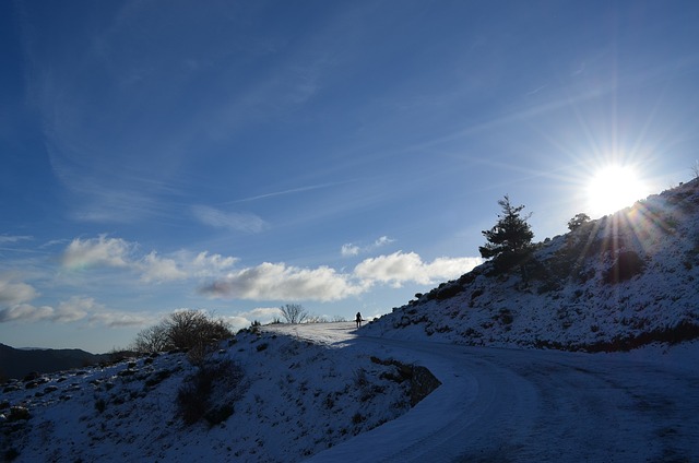 Sol, Bjerg, Sne, Walking